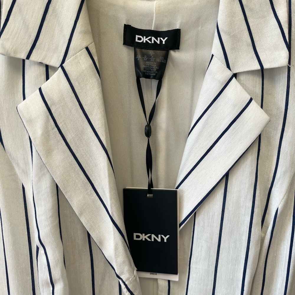 DKNY Womens White Belted Button Closures Striped Sleeveless  Midi Shirt Dress - Picture 11 of 11